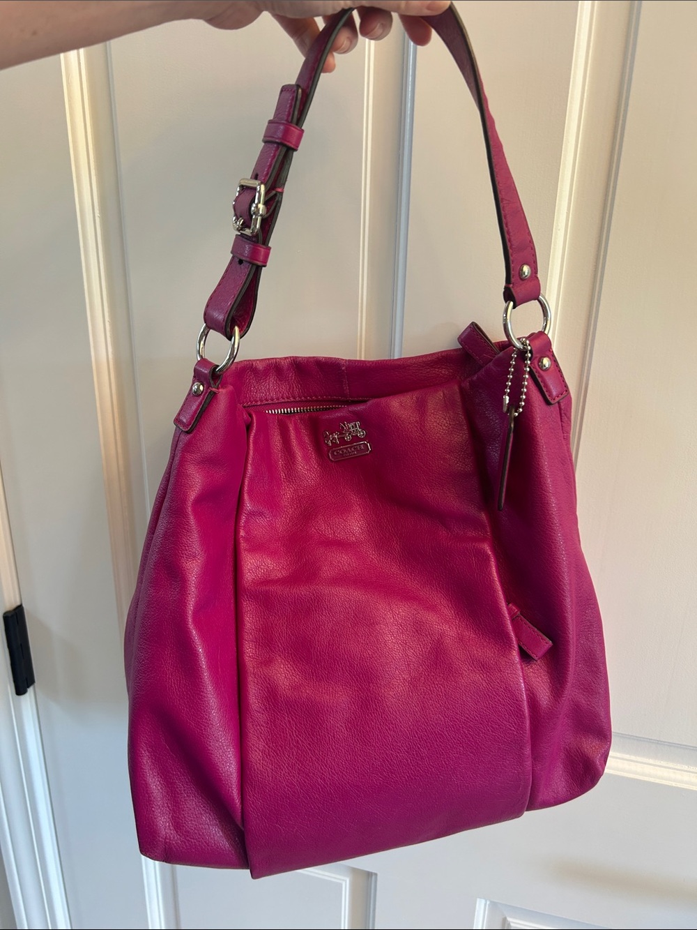 Coach Madison Isabelle Pebbled Leather Shoulder Bag in Magenta